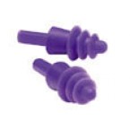Twisters Reusable Earplugs. Tri-Flanged purple silicone Corded, Polybagged 100/box
